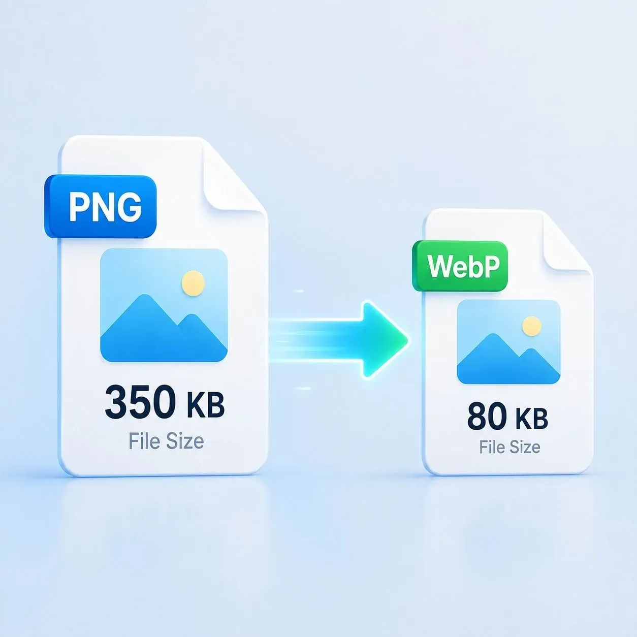 Visual comparison of image formats showing file sizes