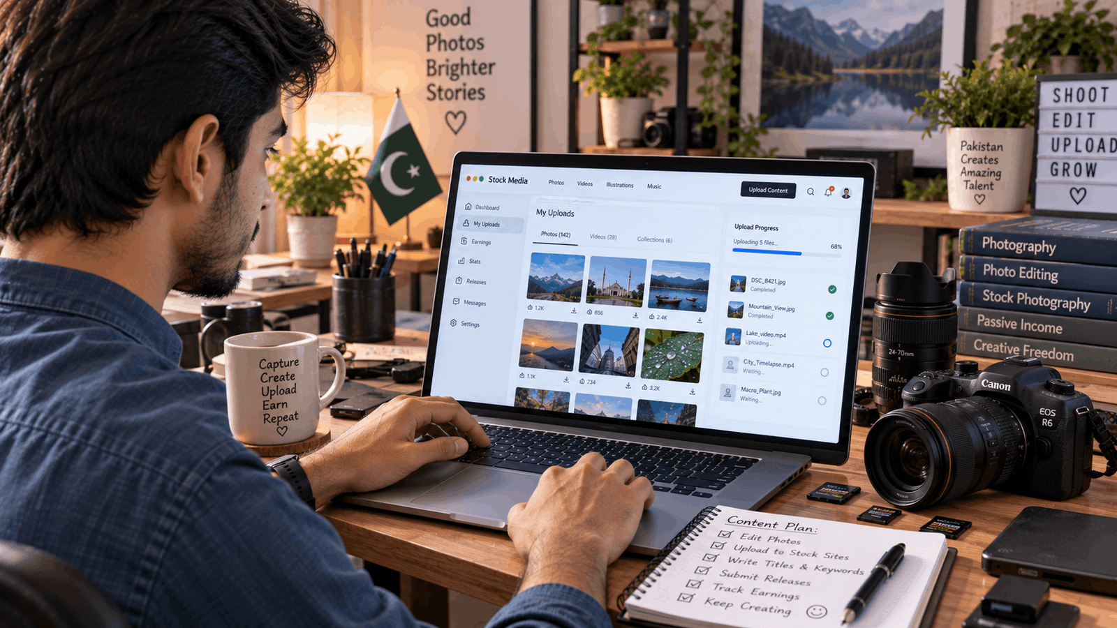 Shutterstock contributor in Pakistan uploading stock photos and videos for online earning